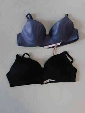 NWT Victoria's Secret Black Purple Stripe T-Shirt Lightly Line Wireless Bras 40C
